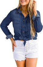 luvamia Women Chambray Jean Western Shirts Long Sleeve Button Down Denim Shirt Tops