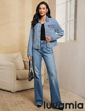 LUVAMIA Casual Western Denim Jacket Women Button Front Long Sleeve Vintage with Functional Pockets