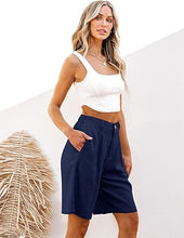 luvamia Bermuda Shorts for Women High Waisted Linen Dressy Casual Pleated Wide Leg Summer Shorts with Elastic Waist