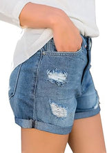 luvamia Women's Ripped Denim Jean Shorts High Waisted Stretchy Folded Hem Short Jeans
