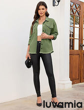 luvamia Jean Jacket for Women Trendy Rhinestone Embellished Long Sleeve Denim Jackets with Pockets