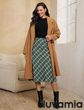 luvamia Plaid Skirts for Women Midi Length High Waisted Trendy A Line Elastic Waist Casual Office Work Fall Skirt