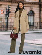 luvamia Trench Coat Women Mid Length Classic Double Breasted Lapel Business Casual Fall Jacket Coats Outerwear with Belt