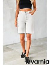 LUVAMIA Denim Bermuda Shorts for Women High Waisted  Stretchy  Straight Leg Jeans
