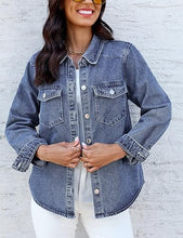 luvamia FleXclusive Denim Jackets for Women Trendy Long Sleeve Distressed Jean Button Down Shirts Jacket Shacket Trucker Jacket