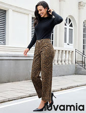 luvamia Wide Leg Jeans Woman Trendy High Waisted Leopard Cheetah Print Ankle Length Stretchy Denim Pants with Pockets
