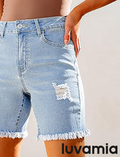 LUVAMIA Women's High Waisted Distressed Raw Hem Stretch Denim Shorts