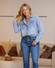 luvamia Women Chambray Jean Western Shirts Long Sleeve Button Down Denim Shirt Tops