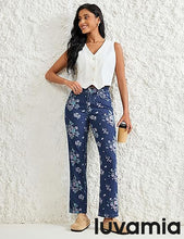 luvamia Straight Leg Jeans for Women Floral Printed High Waisted Trendy Cute Vintage Stretchy Denim Pants Boho Jeans
