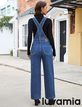 LUVAMIA Women's Denim Wide Leg Jumpsuit Side Snap Closure Five Pocket Utility