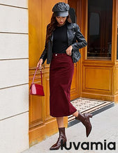 LUVAMIA 2025 Fall Winter Women's Corduroy Midi Skirt - High Waist Elastic Waistband Comfort Casual Solid Color Skirt