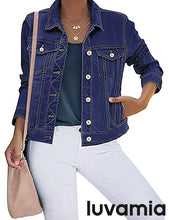 luvamia Women's Basic Button Down Stretch Fitted Long Sleeves Denim Jean Jacket