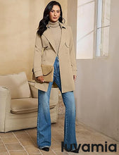 luvamia Trench Coat Women Mid Length Classic Double Breasted Lapel Business Casual Fall Jacket Coats Outerwear with Belt