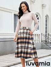 LUVAMIA High Waist A Line Maxi Skirt Women Plaid with Pockets Long Vintage Style Fall Winter