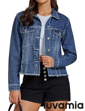 luvamia Women's Basic Button Down Stretch Fitted Long Sleeves Denim Jean Jacket