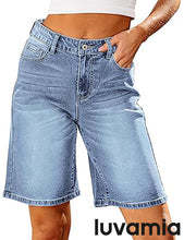 LUVAMIA Denim Bermuda Shorts for Women High Waisted  Stretchy  Straight Leg Jeans