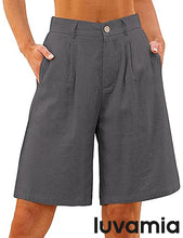 luvamia Bermuda Shorts for Women High Waisted Linen Dressy Casual Pleated Wide Leg Summer Shorts with Elastic Waist