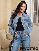 LUVAMIA Casual Western Denim Jacket Women Button Front Long Sleeve Vintage with Functional Pockets