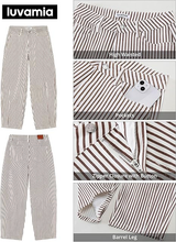 luvamia Barrel Jeans for Women Trendy Baggy Wide Leg Striped High Waisted Cropped Casual Pinstripe Stretchy Denim Pants