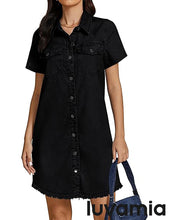 LUVAMIA Women's Midi Sundresses Crewneck short Sleeve Denim Casual Dress