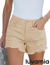 luvamia Jean Shorts for Women High Waisted Stretchy Distressed Denim Shorts Ripped Frayed Raw Hem Summer Casual Shorts