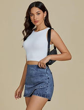 LUVAMIA Women's Slim Fit Pleated Denim Unlined Irregular Retro High Waisted Skorts