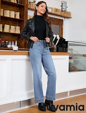 LUVAMIA Timeless High Waisted Flare Jeans Breathable Denim All Season Styling Functional Pockets