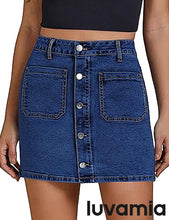 LUVAMIA Women's Denim Bodycon High Waist Button Front Pull-On Mini Skirt