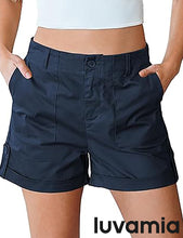 LUVAMIA Women's High Waisted Lightweight Quick Dry Relaxed Fit Shorts Summer Folded Hem.