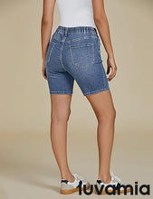 LUVAMIA Women's Denim Elastic Waist Walkshorts with Pockets