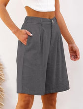 luvamia Bermuda Shorts for Women High Waisted Linen Dressy Casual Pleated Wide Leg Summer Shorts with Elastic Waist