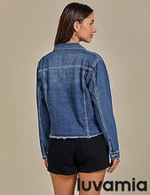 luvamia Women's Basic Button Down Stretch Fitted Long Sleeves Denim Jean Jacket