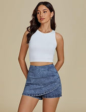LUVAMIA Women's Slim Fit Pleated Denim Unlined Irregular Retro High Waisted Skorts