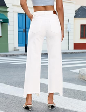 luvamia FleXclusive Straight Leg Jeans for Women Cropped Trendy Mid Rise Baggy Loose Distressed Casual Raw Hem Stretchy Denim Pants