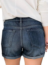 luvamia Women's Ripped Denim Jean Shorts High Waisted Stretchy Folded Hem Short Jeans