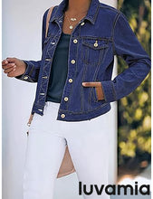 luvamia Women's Basic Button Down Stretch Fitted Long Sleeves Denim Jean Jacket