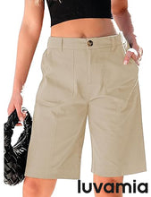 LUVAMIA Bermuda Shorts for Women's Knee Length Casual Lightweight Breathable Summer High Waisted Knee Length Shorts
