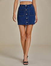 LUVAMIA Women's Denim Bodycon High Waist Button Front Pull-On Mini Skirt