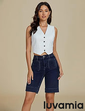 LUVAMIA Women's Knee-Length Bermuda Summer Denim Shorts Barely Shorts