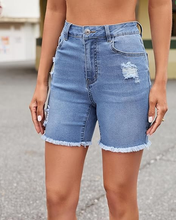 luvamia FleXclusive Jean Shorts for Women High Waisted Trendy Mid Thigh Distressed Ripped Frayed Stretchy Denim Shorts Cut Off Jorts