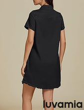 LUVAMIA Women's Midi Sundresses Crewneck short Sleeve Denim Casual Dress