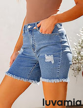 LUVAMIA Women's High Waisted Distressed Raw Hem Stretch Denim Shorts