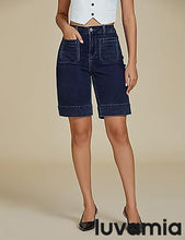 LUVAMIA Women's Knee-Length Bermuda Summer Denim Shorts Barely Shorts