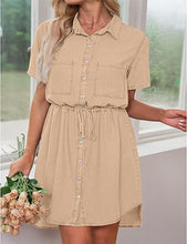 luvamia Women Casual Denim Dress Short Sleeve Tie Waist Classic Jean Shirt Dress