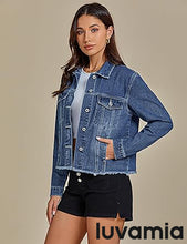 luvamia Women's Basic Button Down Stretch Fitted Long Sleeves Denim Jean Jacket