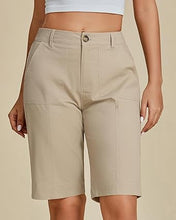 LUVAMIA Bermuda Shorts for Women's Knee Length Casual Lightweight Breathable Summer High Waisted Knee Length Shorts