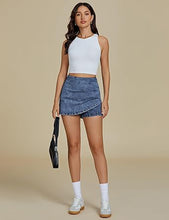 LUVAMIA Women's Slim Fit Pleated Denim Unlined Irregular Retro High Waisted Skorts