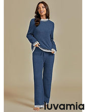 LUVAMIA Women's 2 Piece Long Lounge Sets Mega Stretch Wide Winter Top and Pants Full Acrylic