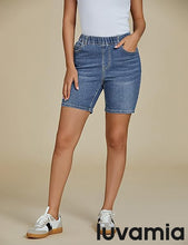 LUVAMIA Women's Denim Elastic Waist Walkshorts with Pockets
