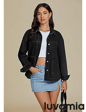 LUVAMIA Women's Street Fashion Denim Jacket Lapel Long Sleeve Coat